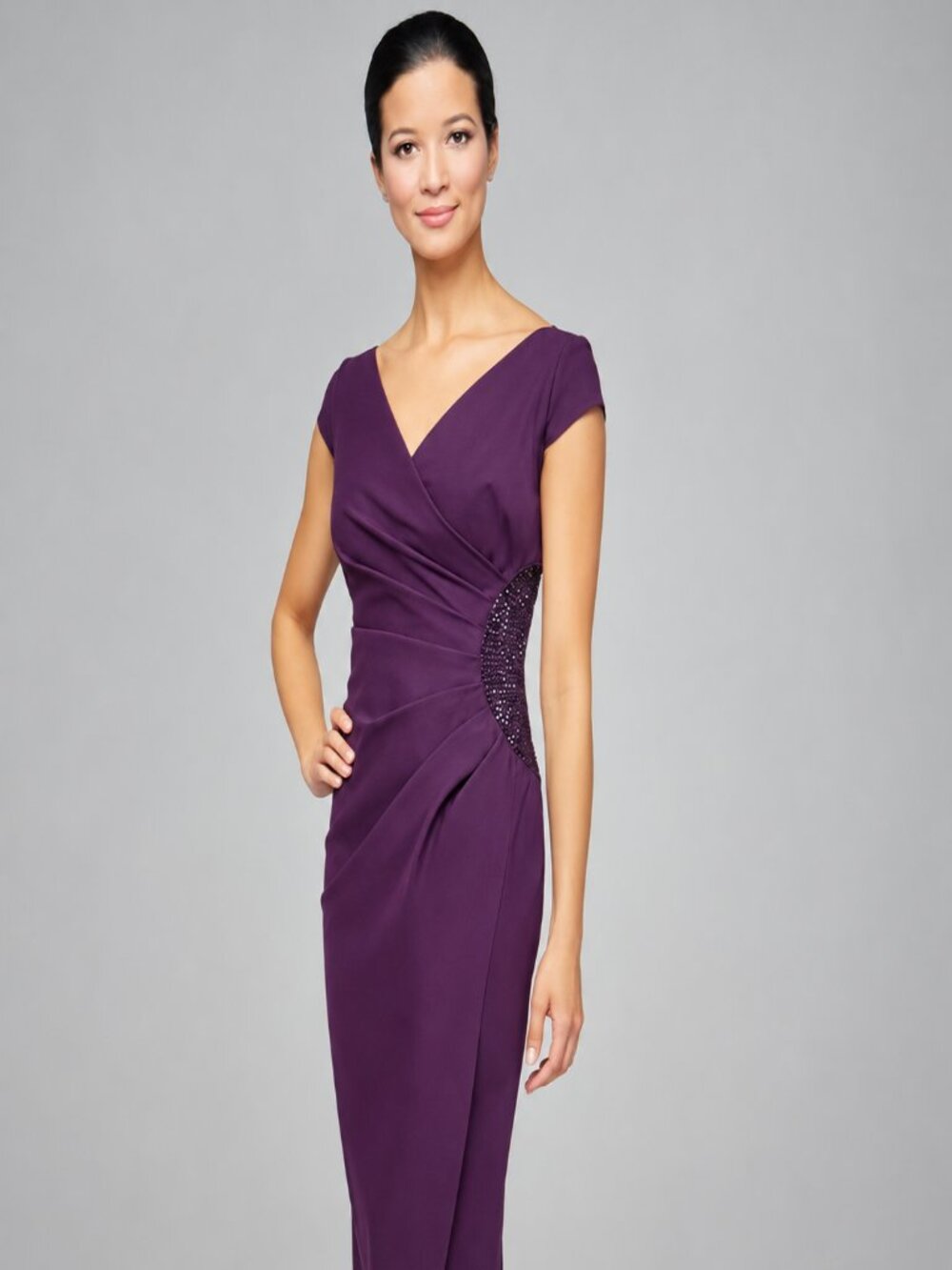 NWT Alex Evenings Plum Purple Embellished Formal Gown Size 4